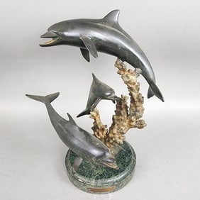 Bronze Dolphin Sculpture by J. Wyatt