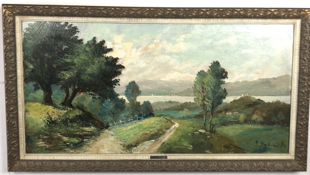 Giudoni Landscape: Giudoni Landscape. Oil on canvas, signed (lr) 23 1/2"h x 47 1/2"w Condition: Some craquelure.