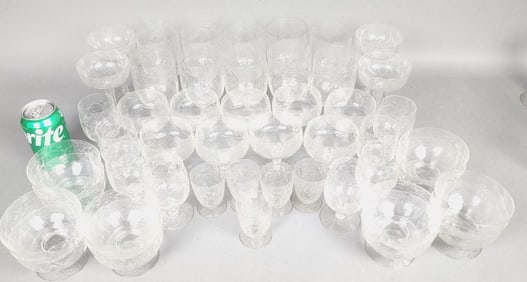 Etched Glass Set Drinking, Bowls & Plates