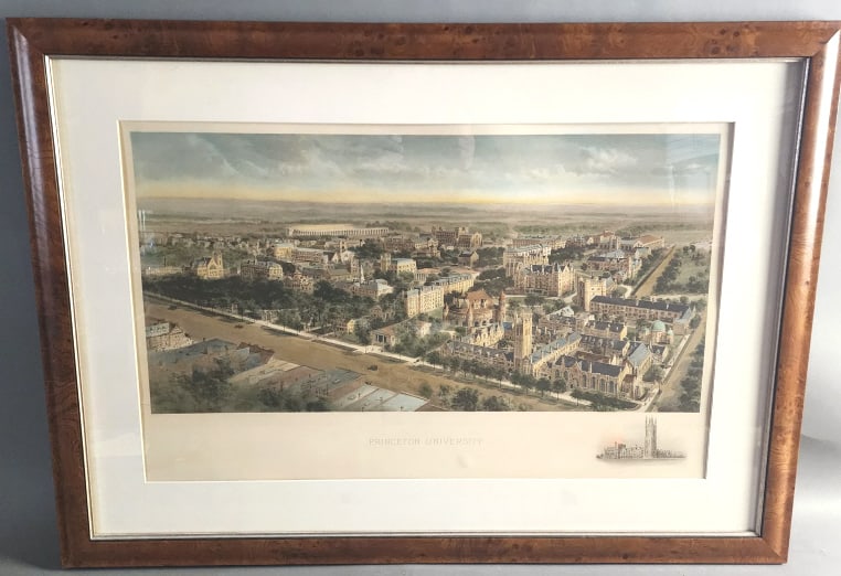 Princeton University Print: Princeton University Print. Sight:18"h x 28"w Condition: Scratches and scuffs to frame, small tear to print.