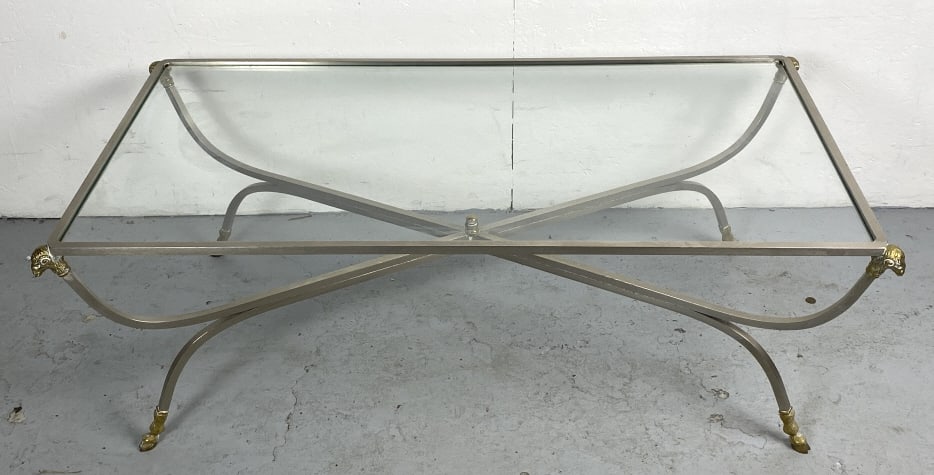 Neoclassical Style Steel & Brass Low Table (1 of 3)