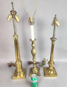 3 Vintage Brass Column Lamps