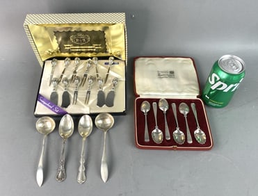 6 English Silver Shell Pattern Teaspoons & Others