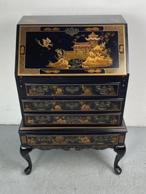 Black Lacquer Paint Decorated Slant Front Desk