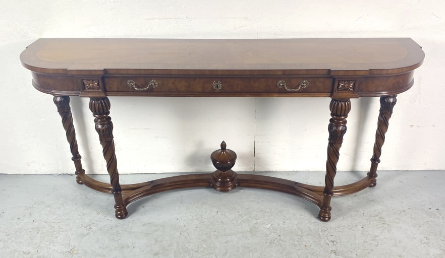 Karges Walnut One-Drawer Console: Karges Walnut One-Drawer Console. 33 1/2"h x 72"w x 17"d Condition: Minor scratches and scuffs.