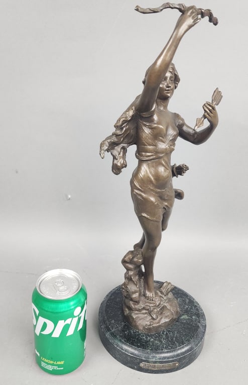 Kossowski Bronze Sculpture "Diane With Arrow": Kossowski Bronze Sculpture "Diane With Arrow". Plaque says "DIANE WITH ARROW By Kossowski". Signed on back Kossowski France with a mint mark?16 1/2"h Condition: Overall good.