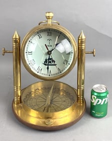 Large Brass Nautical Themed Clock & Compass