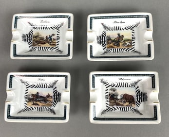 4 Hermes Mini Porcelain Ashtrays Trinket Trays
