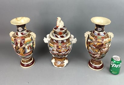 Pair of Satsuma Vases & Covered Urn