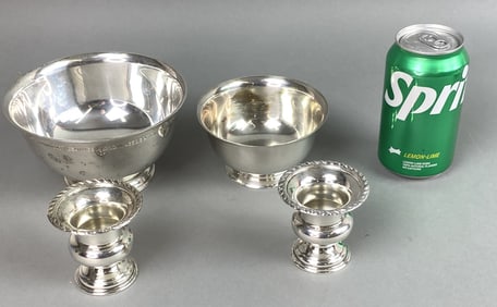 2 Sterling Silver Bowls w/ 2 Toothpick Urns