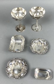 2 Chinese Silver Wine Cups w/ Sterling Nut Dishes