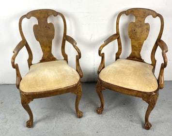 Pair of Queen Anne Style Walnut Arm Chairs