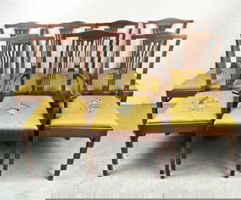 Set of 7 Mahogany Inlaid Dining Chairs