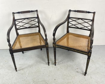 Pair of Regency Black Lacquer Armchairs