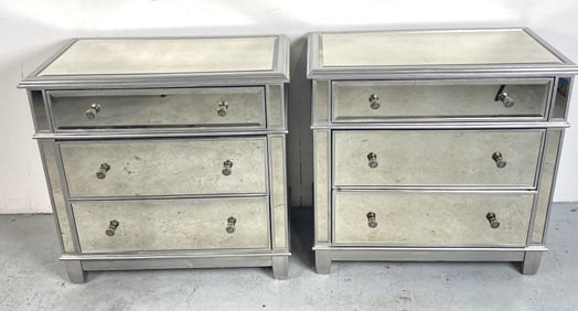 Pair of 3-Drawer Mirrored Chests