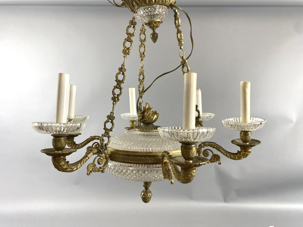 Neoclassical Style Bronze & Crystal Chandelier (1 of 5)