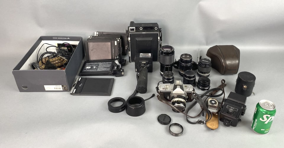 Grafex Camera & Other Photography Items: Grafex Camera & Other Photography Items. Nikon Camera. Condition: Untested, overall wear.