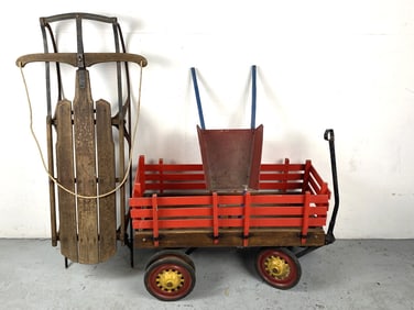 Child's Wagon, Sleigh and Wheelbarrow