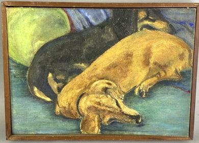 Painting of Two Sleeping Dachshunds