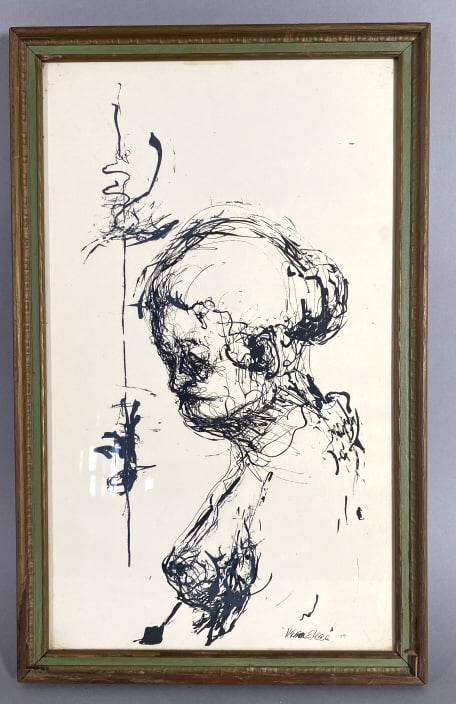 Etching of a Woman: Etching of a Woman. Etching on paper, signed (lr). 19 3/4"h x 13 1/3"w Condition: Some scratches and scuffs to frame and plexiglass.