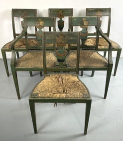 Six Regency Style Green Painted Dining Chairs