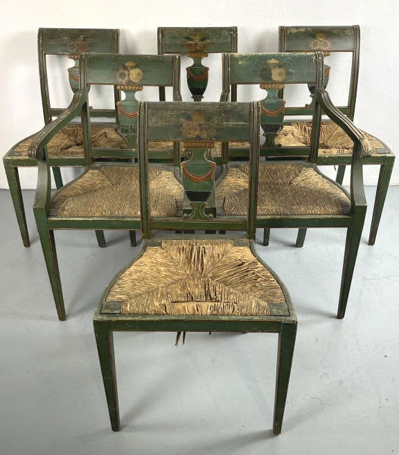 Six Regency Style Green Painted Dining Chairs (1 of 8)