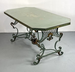 Wrought Iron Green Painted Flower Dining Table