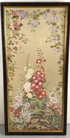 Floral Painted Silk  Framed Panel