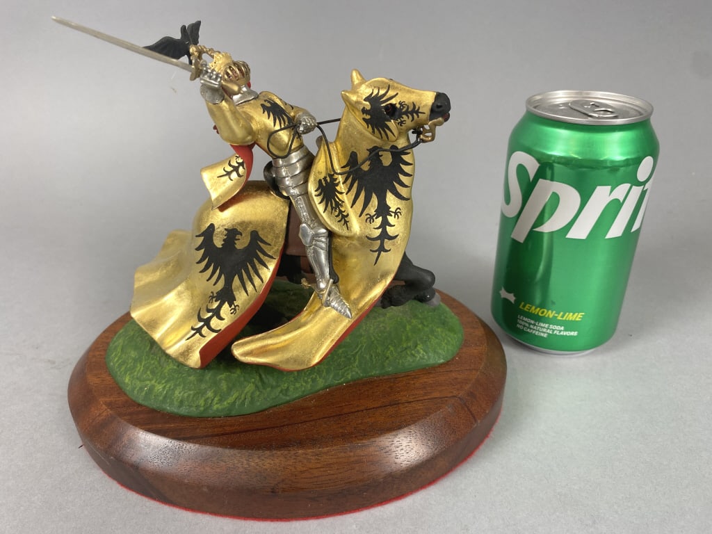 Brian Rodden "King on Running Horse # 7/50": Brian Rodden King on Running Horse # 7/50". Hand enameled pewter. 6 3/4"h Condition: Good, and dusty.