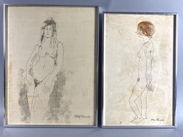 2 Ethel Edwards Nudes Drawings on Paper