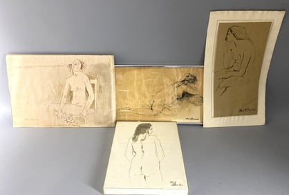 4 Ethel Edwards Nude Drawings on Paper