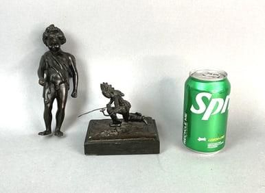 2 Bronze Figures Indian & Cherub