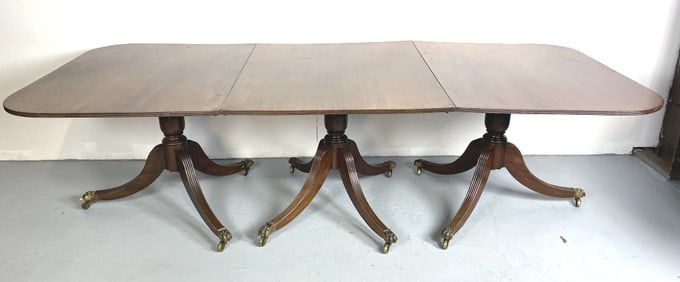 19th C. Mahogany Triple Pedestal Dining Table