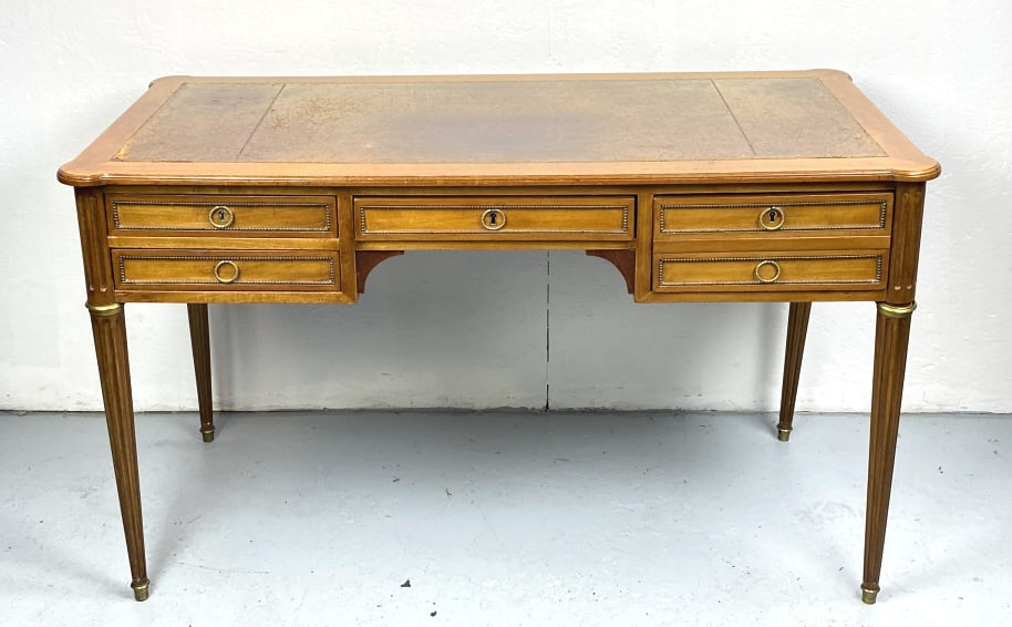 19th C. French Mahogany & Leather Top Bureau Plat (1 of 6)
