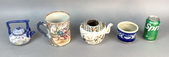 19th C. Chinese Export Mug & 3 Asian Articles