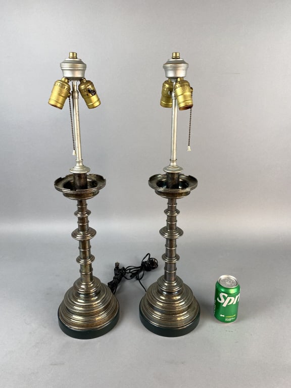 Pair of Silver Plated Candlestick Lamps (1 of 3)