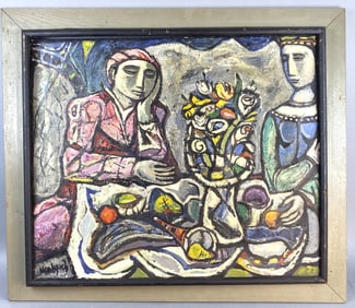 Gerard Negelspach Cubist Painting of 2 Girls