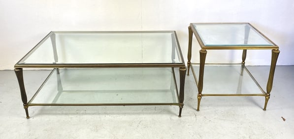 Brass 2 Tier Low Table w// Brass 2 Tier Side Table