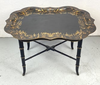Floral Decorated Tole Tray on Stand