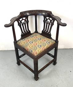 Antique Highly Carved Mahogany Corner Chair (1 of 8)