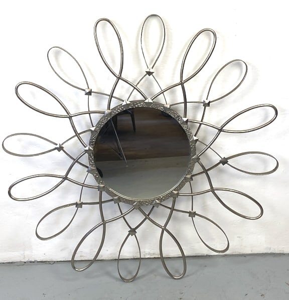 MCM Style Sunburst Mirror: MCM Style Sunburst Mirror. 39"diam. Condition: Needs cleaning.