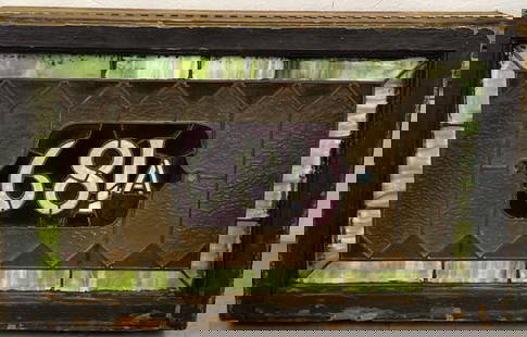 Stained Glass Window Transom w/ # 681A: Stained Glass Window Transom w/ # 681A. Provenance: Cafe Figaro on Bleecker & MacDougal St. N.Y.C. 22"h x 36"w x 5 3/4"d Condition: Needs cleaning and light needsrewiring.