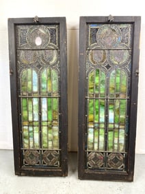 Pair of Stained Glass Windows w/ Light Box