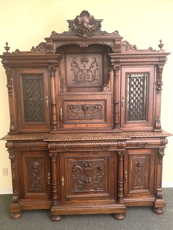 19th C French Walnut Buffet: 19th C French Walnut Buffet 94 1/2"h x 77"w x 26"d Condition: Scratches and scuffs, overall wear