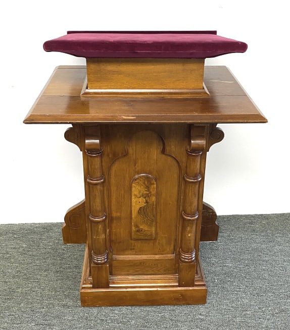 Victorian Walnut Adjustable Lectern: Victorian Walnut Adjustable Lectern 44"h x 31"w x 21 1/2"d Condition: Some open seems, scratches and scuffs