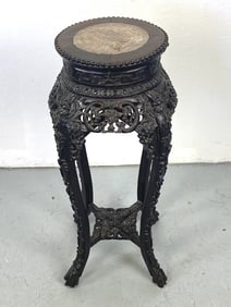 Chinese Carved Hardwood Marble Top Stand