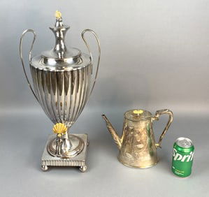 19th C. English Silver Hot Water Urn & Teapot