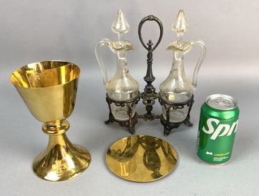 Gold Plated Chalice & Paten Plate w/ Other Item