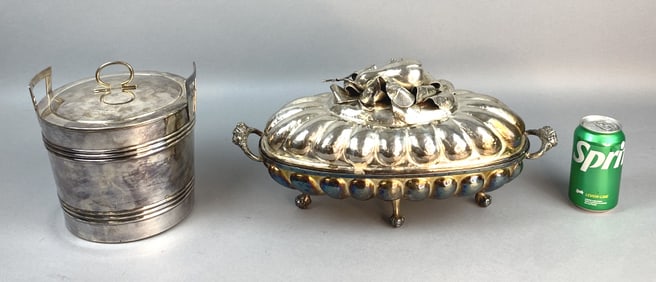 Silver Plated Lidded Dish w/ Wallace Ice Bucket