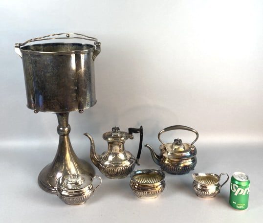 Silver Plated Champagne Bucket w/ Tea Set (1 of 5)